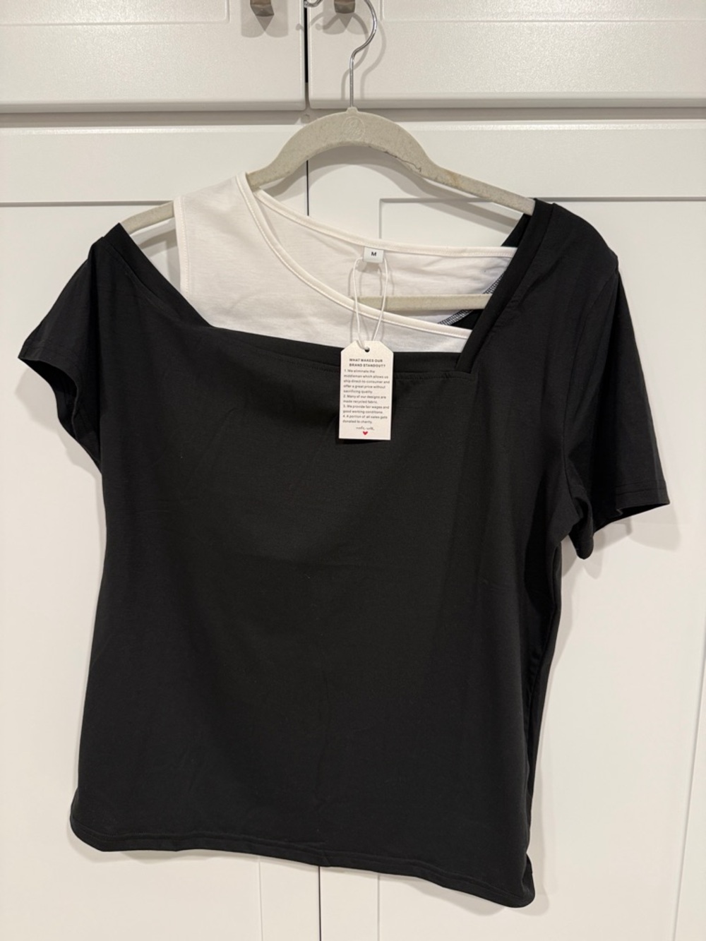 Women’s Black Layered-look Short Sleeve Top with White Tank